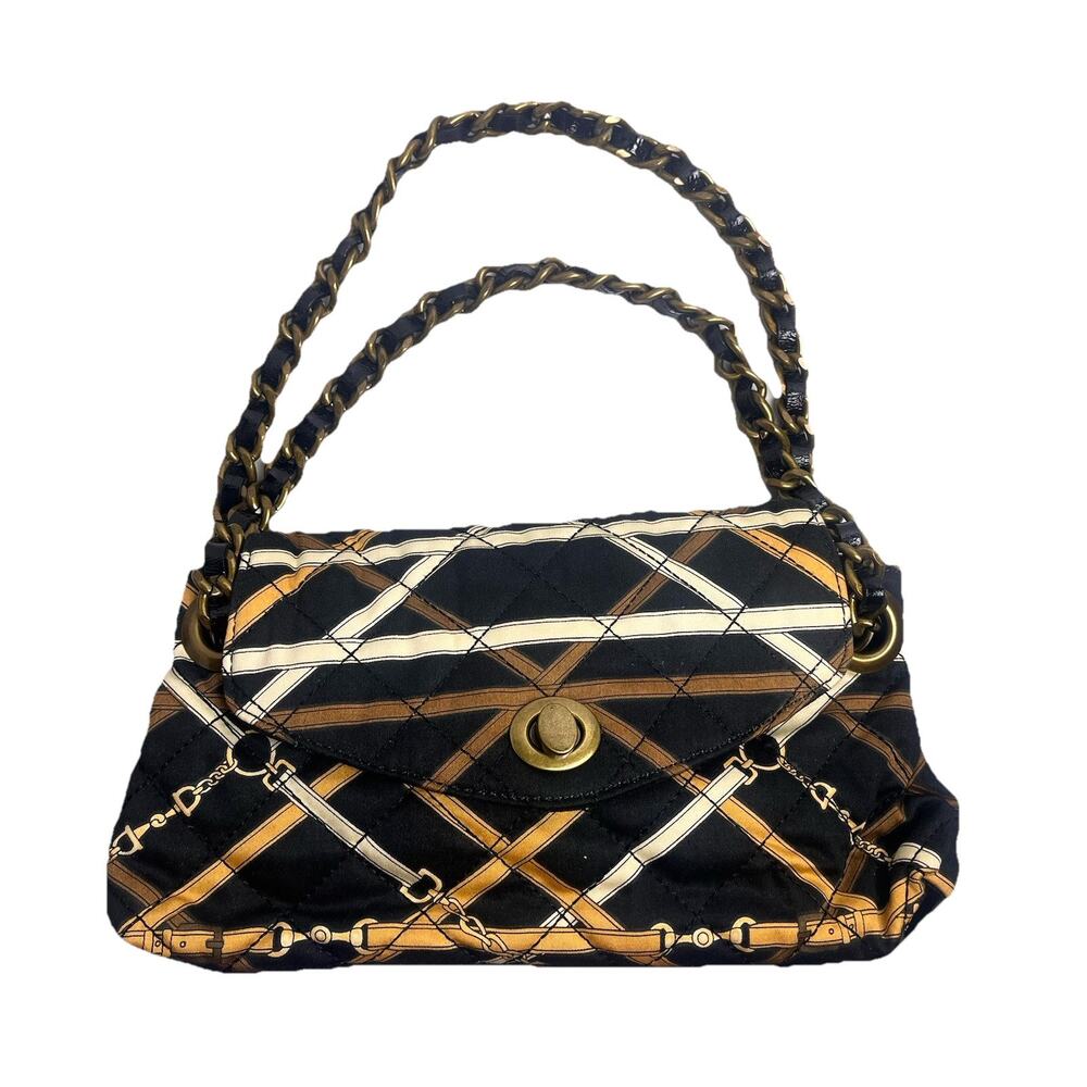 Vintage TALBOTS Quilted Bag Purse Leather Cotton Chain Strap Shoulder Turnlock